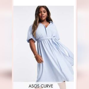 ASOS Sky Blue Midi Dress with Tie Waist